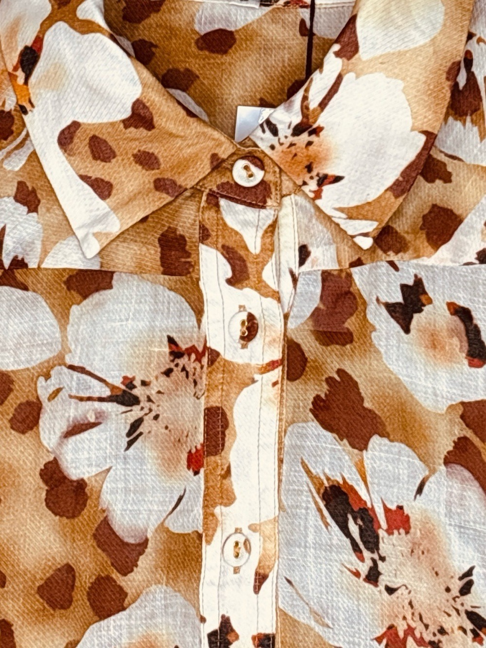 Karina Grimaldi Floral Linen Button-Down Blouse NWT Size Large